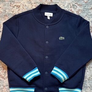 Lacoste Kids Dark Blue Jacket with Aqua Striped Cuffs